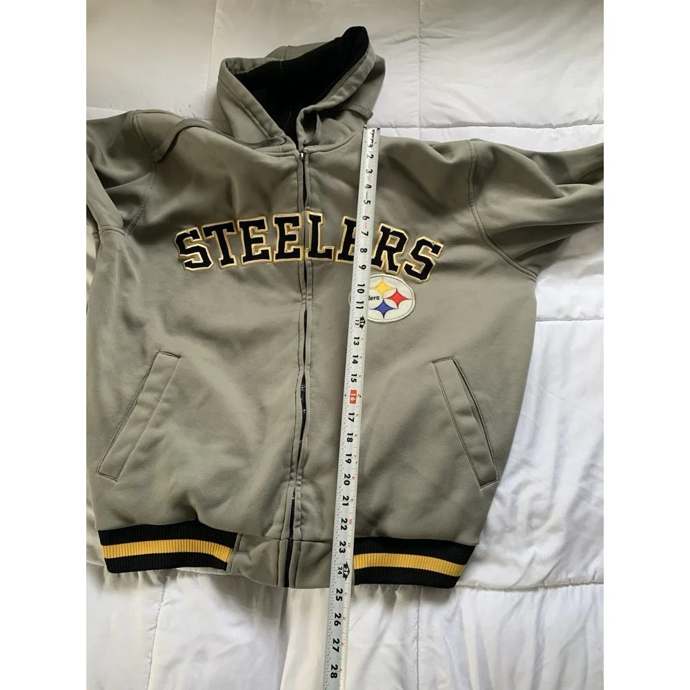 Pittsburgh Steelers NFL Men's Large Gray Full Zip Hooded‎ Fleece Jacket
